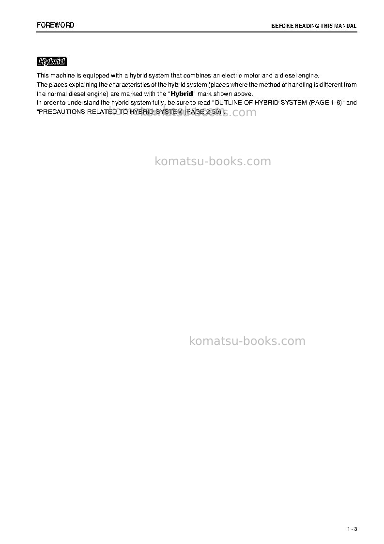 Komatsu hb205-1jpn-hybrid greasing interval 100 hour Operation manual cover Page 4 Komatsu hb205-1jpn-hybrid greasing interval 100 hour Operation manual cover Page 4
