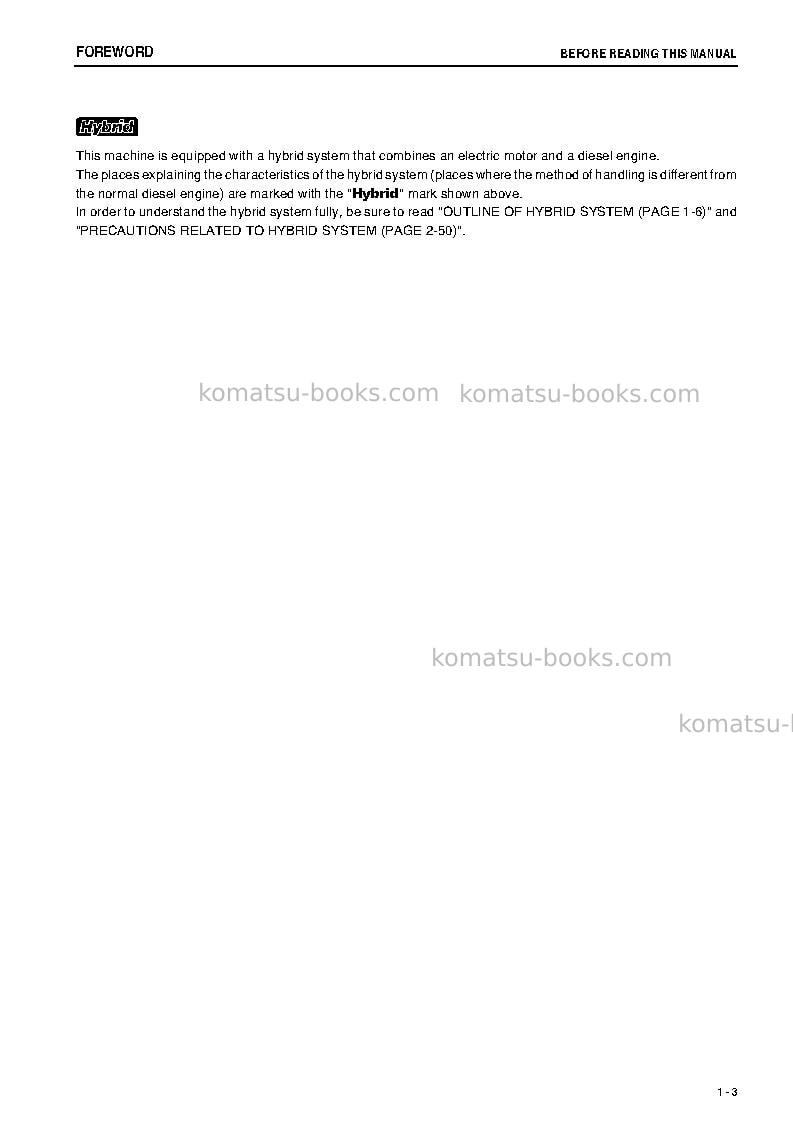 Komatsu hb205-1jpn-hybrid greasing interval 500 hour Operation manual cover Page 4 Komatsu hb205-1jpn-hybrid greasing interval 500 hour Operation manual cover Page 4