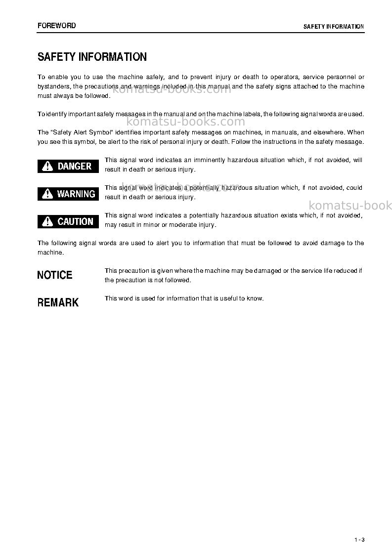 Komatsu pc400-8jpn-r, greasing 100h, all safety labels are pictorial Operation manual cover Page 4