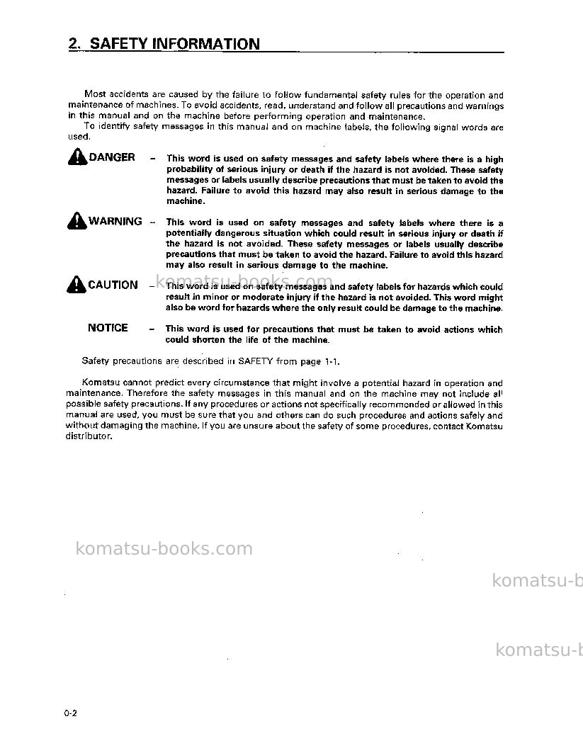 Komatsu pc60-7jpn-w/ front blade Operation manual cover Page 4 Komatsu pc60-7jpn-w/ front blade Operation manual cover Page 4