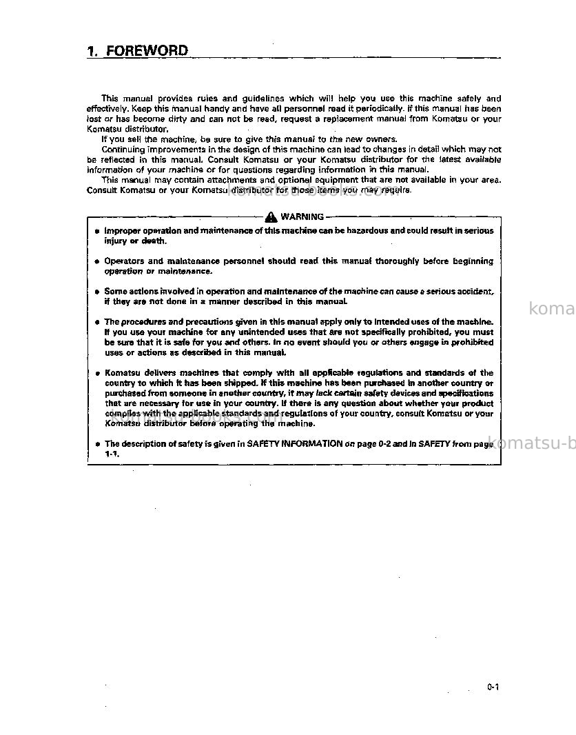 Komatsu pc60-7jpn Operation manual cover Page 4 Komatsu pc60-7jpn Operation manual cover Page 4
