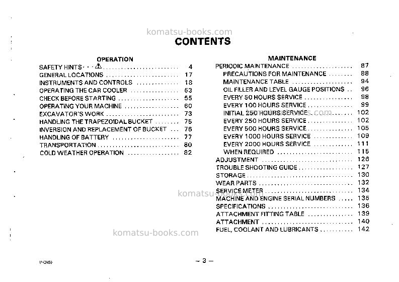 Komatsu pc100l-3jpn Operation manual cover Page 4 Komatsu pc100l-3jpn Operation manual cover Page 4
