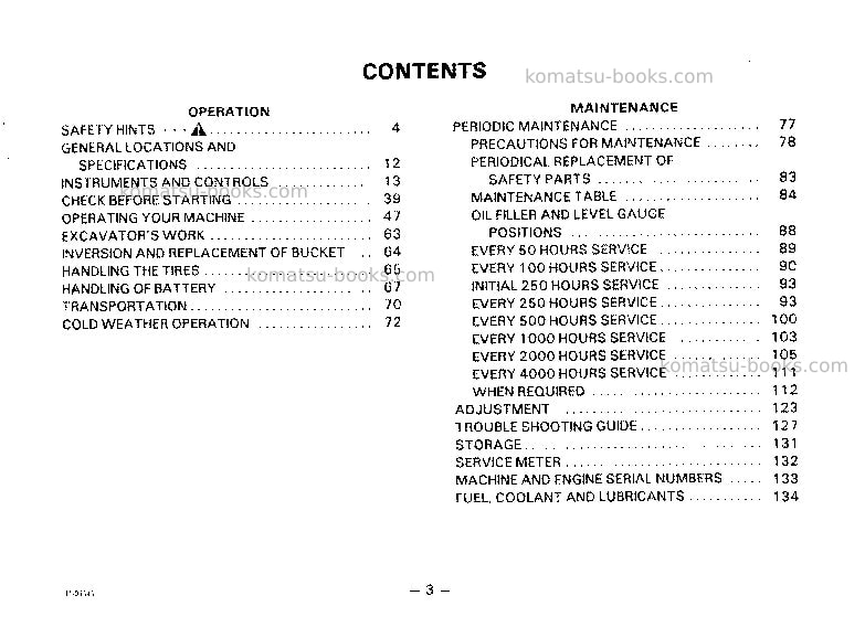 Komatsu pw100-3jpn Operation manual cover Page 4 Komatsu pw100-3jpn Operation manual cover Page 4