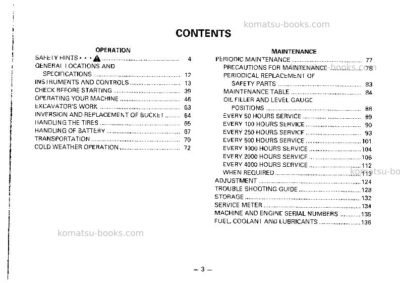 Komatsu pw100-3jpn Operation manual cover Page 4 Komatsu pw100-3jpn Operation manual cover Page 4