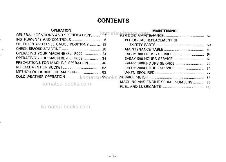 Komatsu pc03-1jpn Operation manual cover Page 4 Komatsu pc03-1jpn Operation manual cover Page 4