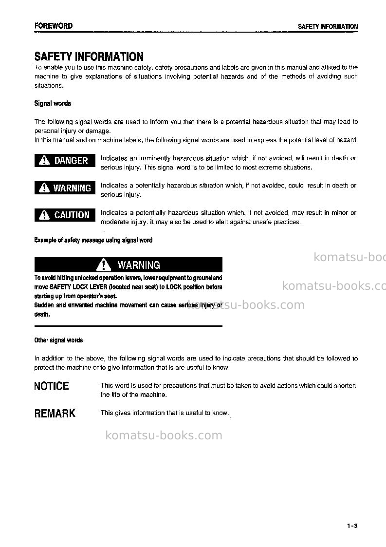 Komatsu pc20mr-1jpn Operation manual cover Page 4 Komatsu pc20mr-1jpn Operation manual cover Page 4