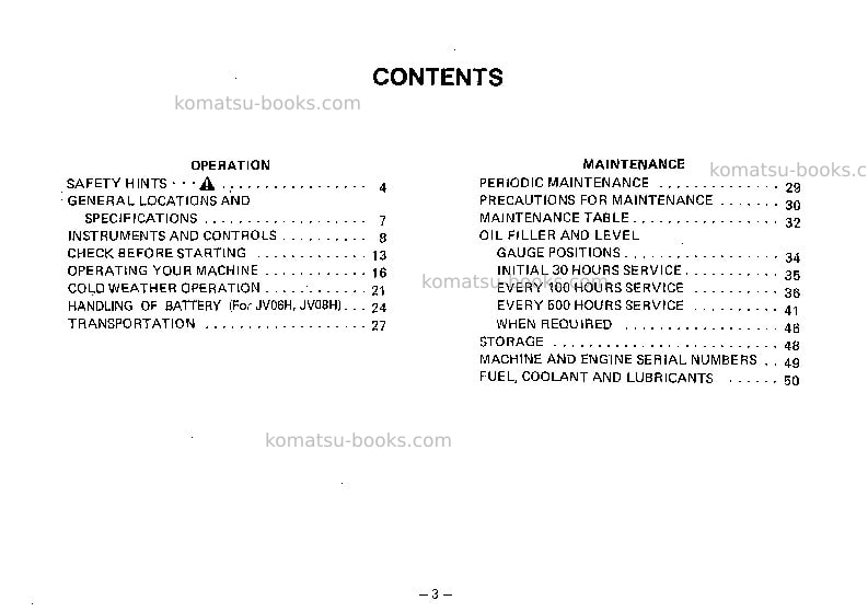 Komatsu jv06hm-2jpn Operation manual cover Page 4 Komatsu jv06hm-2jpn Operation manual cover Page 4