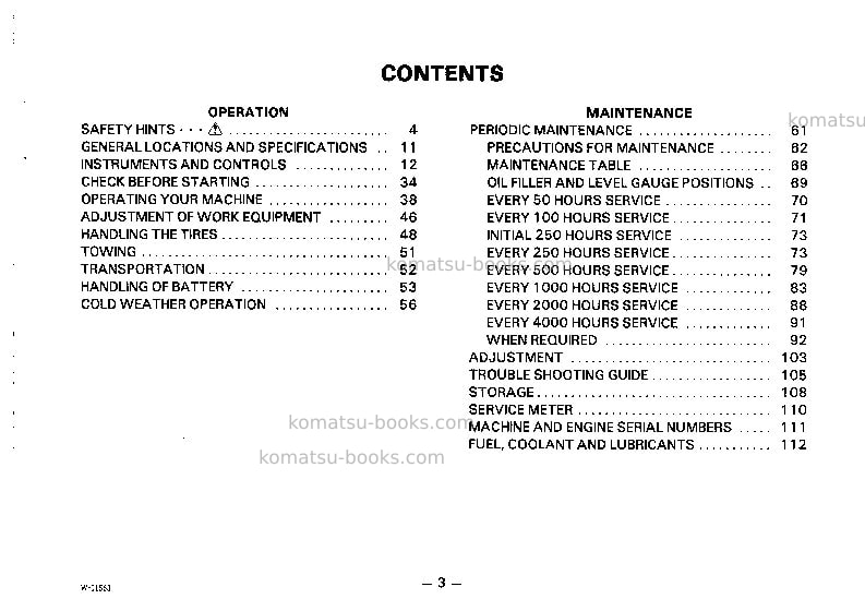 Komatsu wa100-1jpn Operation manual cover Page 4