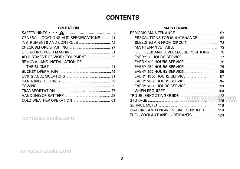 Komatsu wa500-1jpn-c spec Operation manual cover Page 4