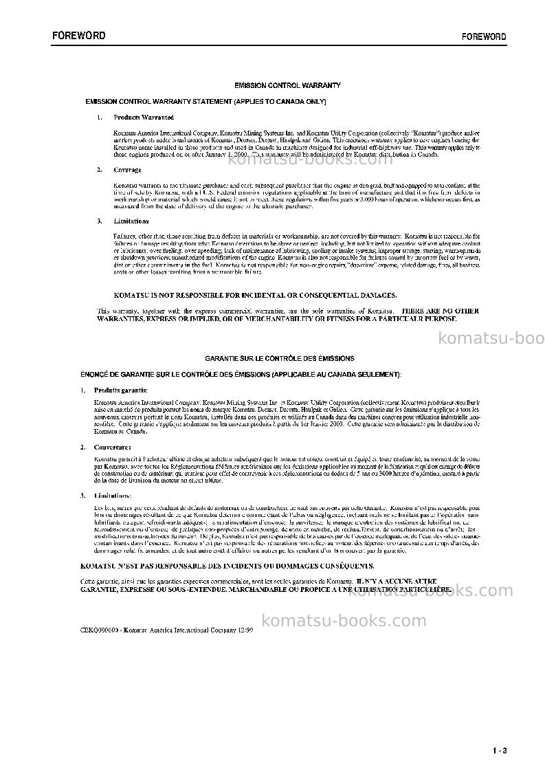 Komatsu d355c-3jpn Operation manual cover Page 4 Komatsu d355c-3jpn Operation manual cover Page 4