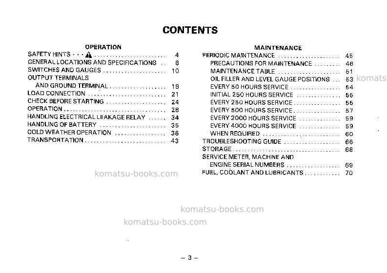 Komatsu eg33bs-1jpn Operation manual cover Page 4 Komatsu eg33bs-1jpn Operation manual cover Page 4