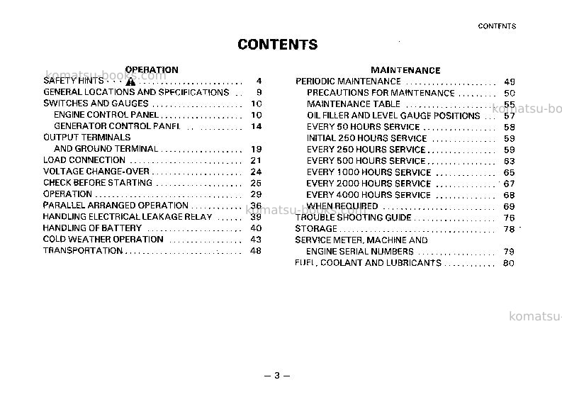 Komatsu eg125bs-2jpn Operation manual cover Page 4 Komatsu eg125bs-2jpn Operation manual cover Page 4
