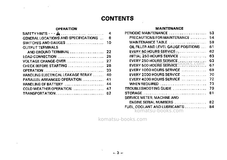 Komatsu eg275-2jpn Operation manual cover Page 4 Komatsu eg275-2jpn Operation manual cover Page 4