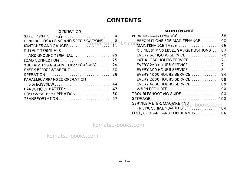 Komatsu eg300b-5jpn Operation manual cover Page 4 Komatsu eg300b-5jpn Operation manual cover Page 4