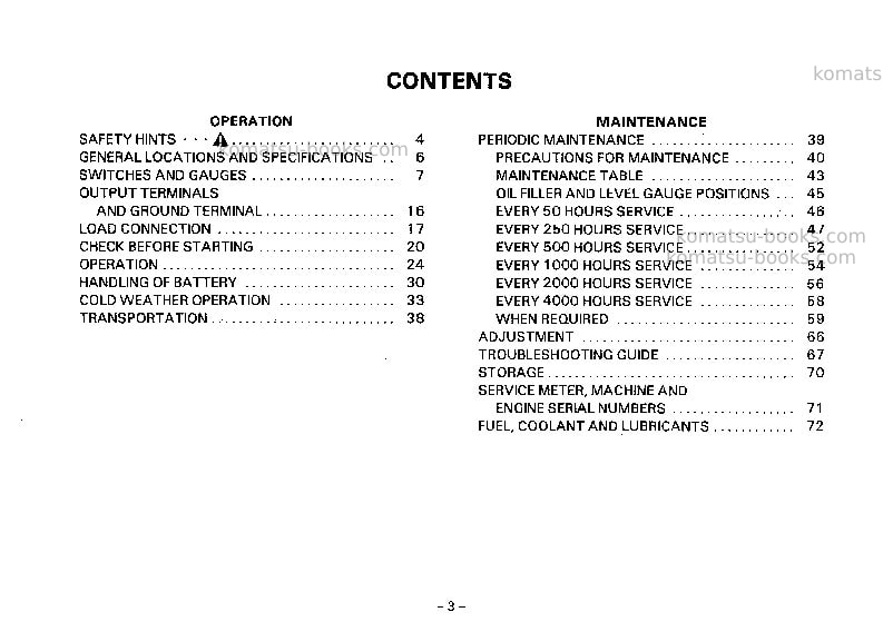 Komatsu eg580-1jpn Operation manual cover Page 4 Komatsu eg580-1jpn Operation manual cover Page 4