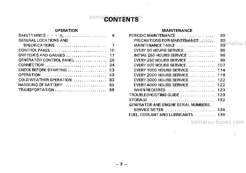 Komatsu eg200-3jpn Operation manual cover Page 4 Komatsu eg200-3jpn Operation manual cover Page 4