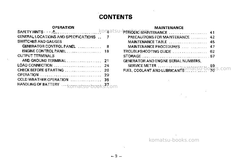 Komatsu eg1100-1jpn Operation manual cover Page 4 Komatsu eg1100-1jpn Operation manual cover Page 4