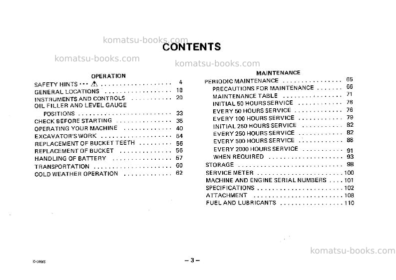 Komatsu pc10-3jpn Operation manual cover Page 4