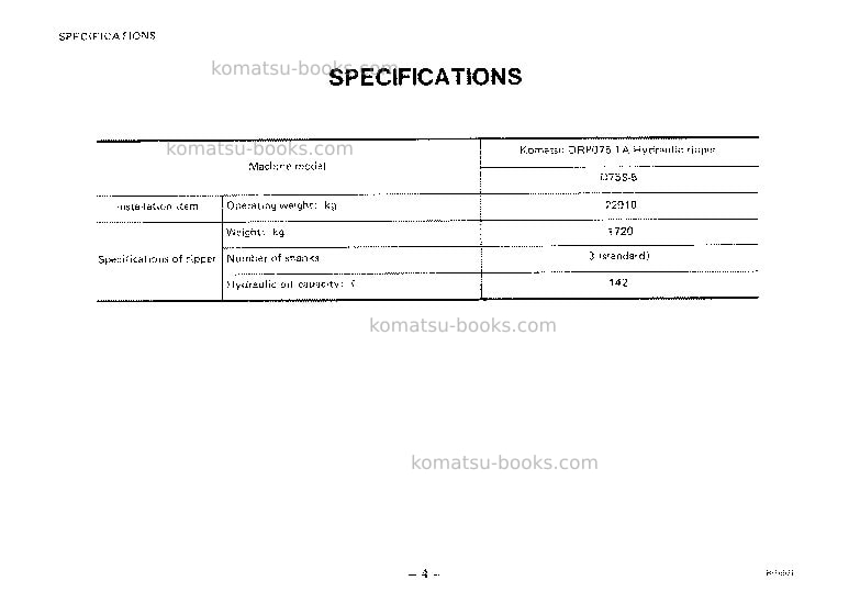 Komatsu drp075-1jpn-hydraulic ripper for d75s-5 Operation manual cover Page 4