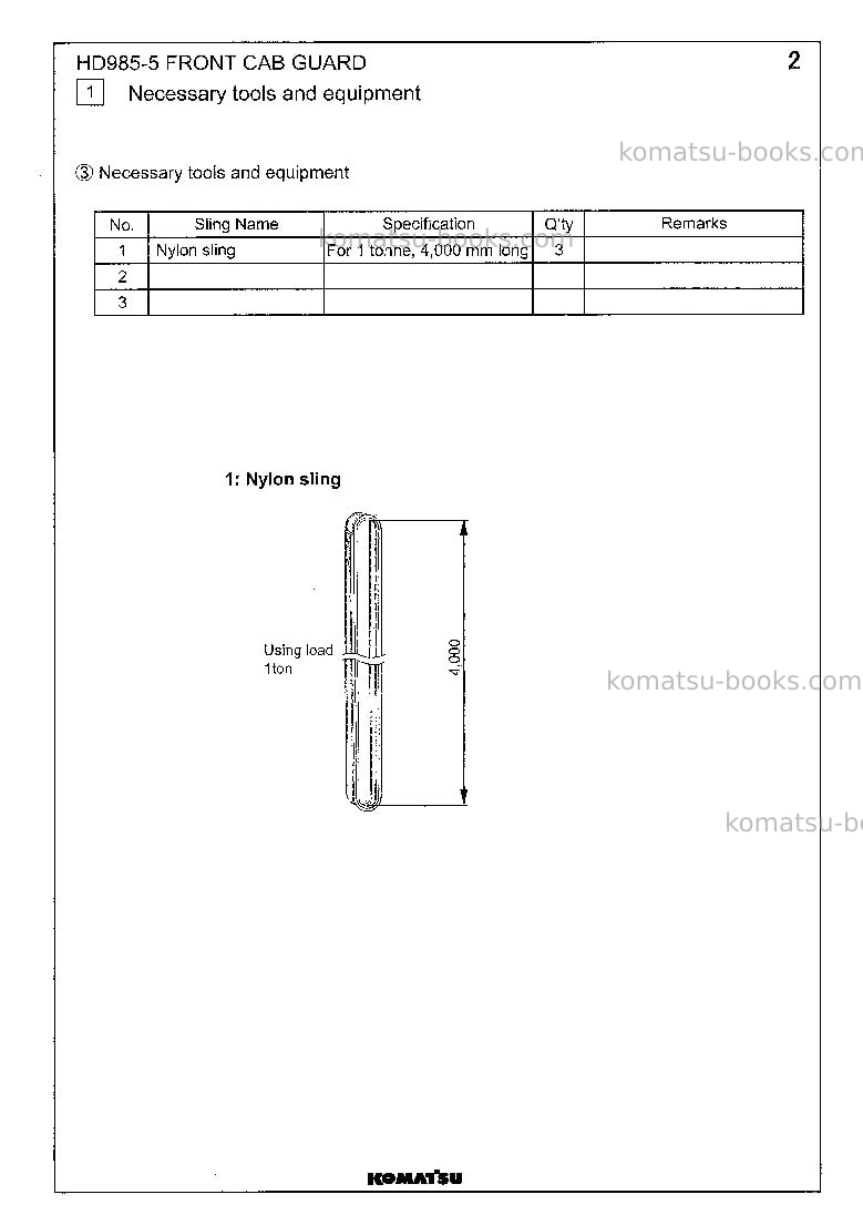 Komatsu hd985-5jpn-front cab guard Field assembly manual cover Page 4 Komatsu hd985-5jpn-front cab guard Field assembly manual cover Page 4
