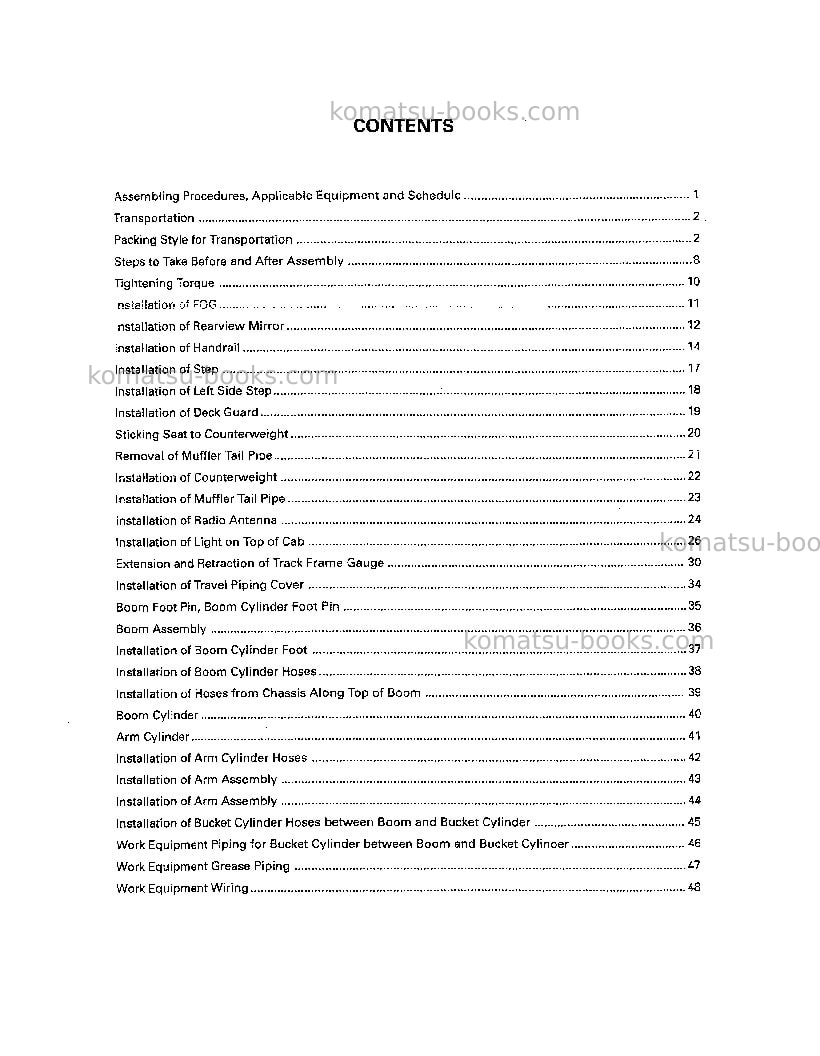 Komatsu pc600lc-6jpn Field assembly manual cover Page 4 Komatsu pc600lc-6jpn Field assembly manual cover Page 4