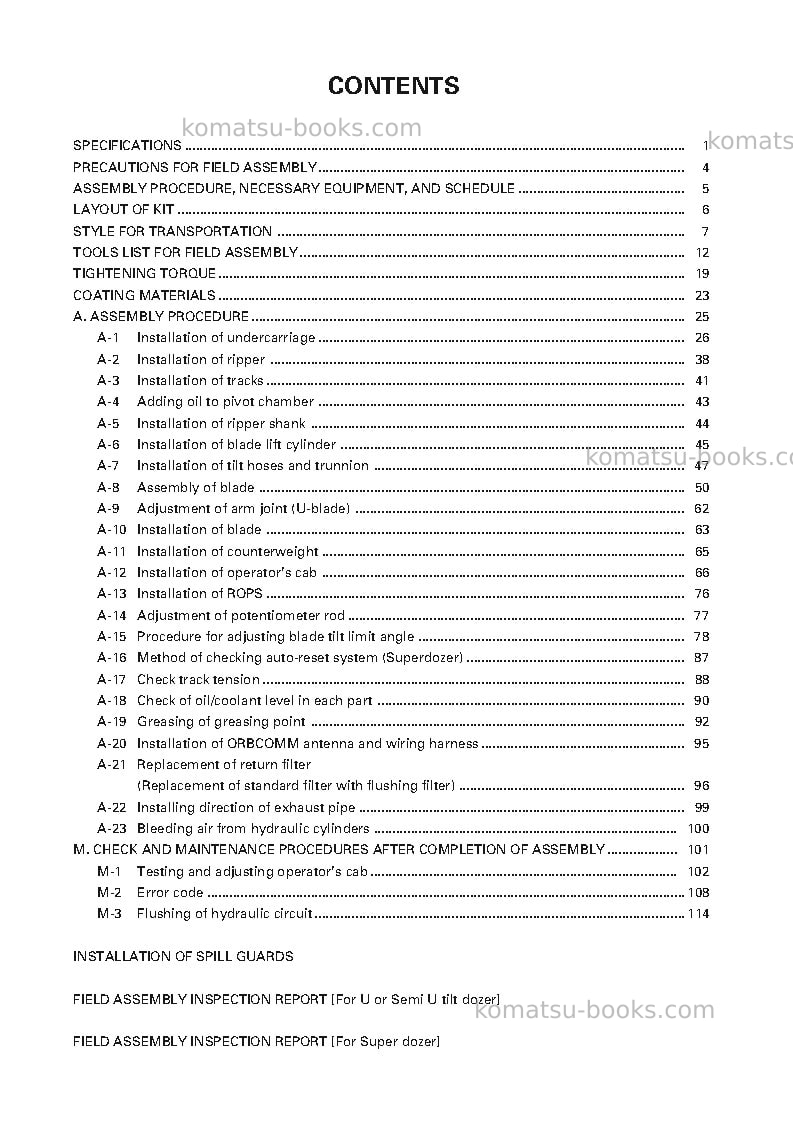 Komatsu d475a-3jpn-super dozer Field assembly manual cover Page 4