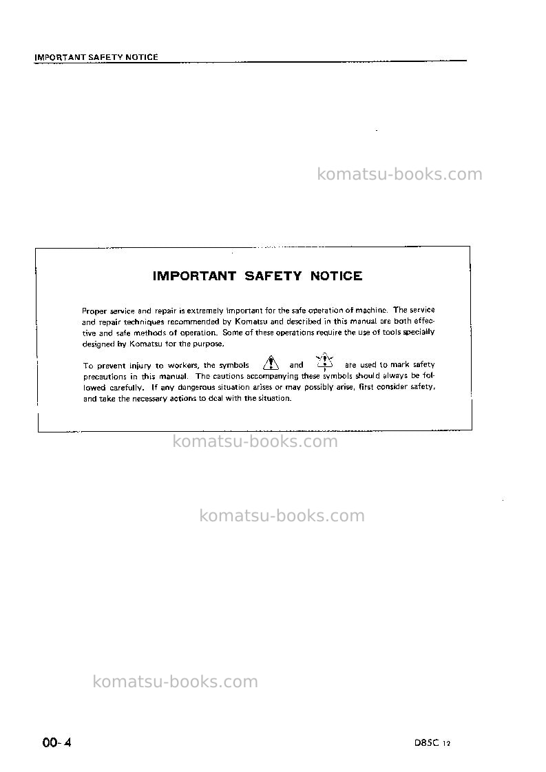 Komatsu d85c-12jpn Repair & maintenance cover Page 4