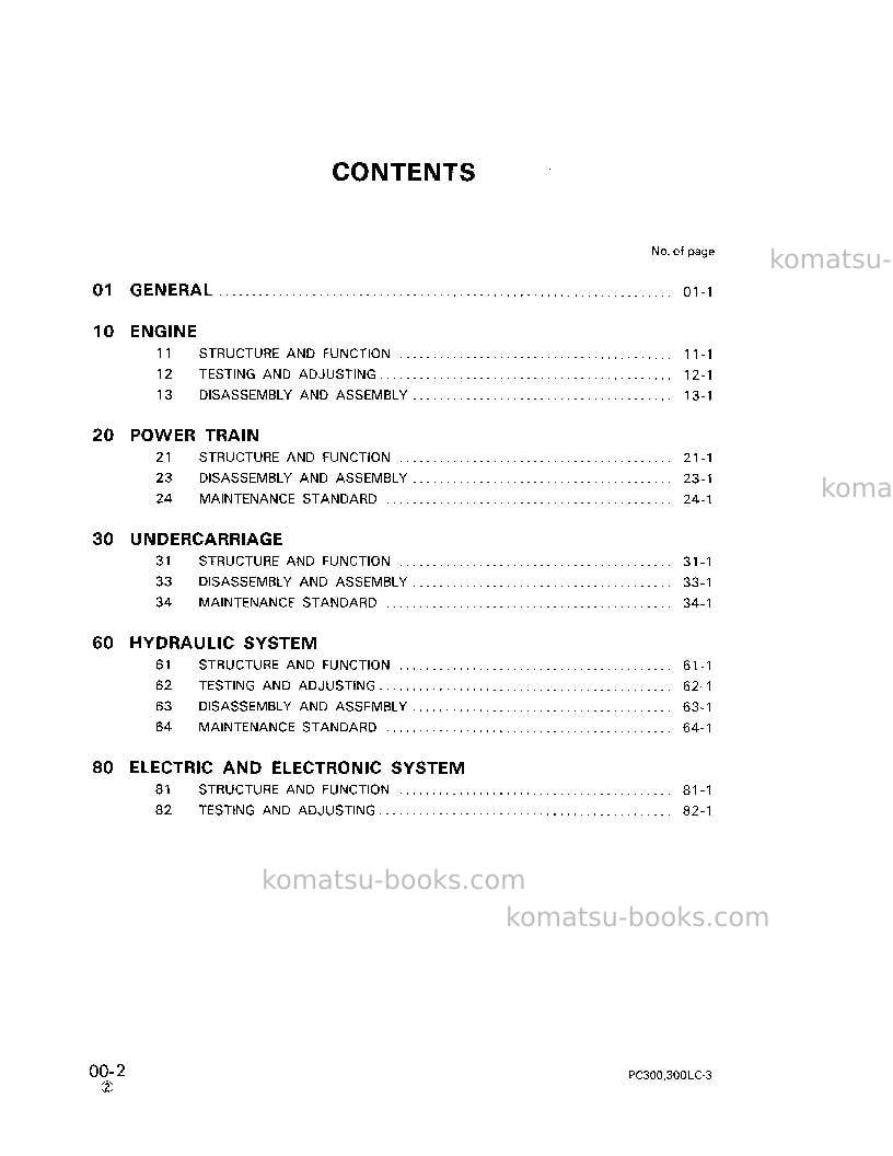 Komatsu pc300lc-3jpn Repair & maintenance cover Page 4 Komatsu pc300lc-3jpn Repair & maintenance cover Page 4