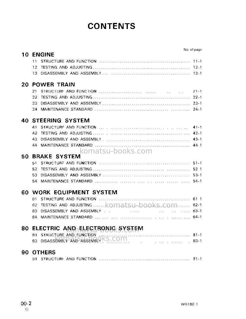 Komatsu wa180-1usa-l Repair & maintenance cover Page 4