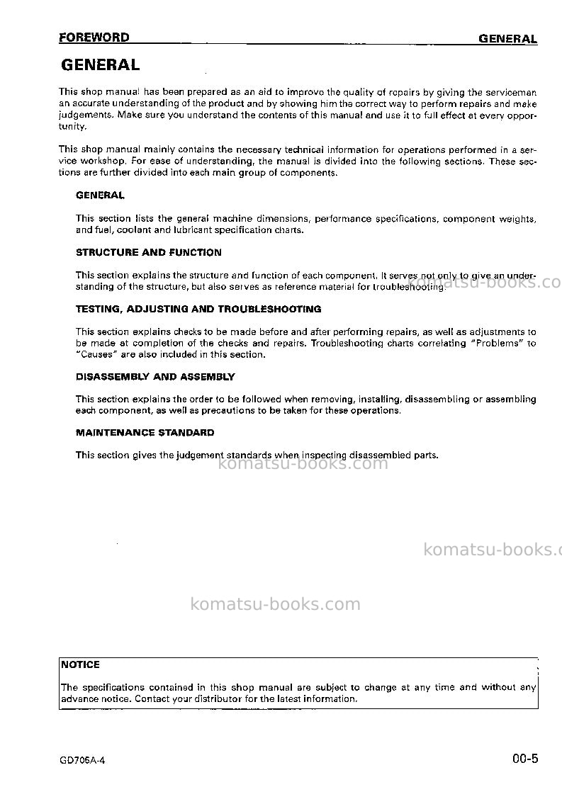 Komatsu gd705a-4jpn--40c degree Repair & maintenance cover Page 4 Komatsu gd705a-4jpn--40c degree Repair & maintenance cover Page 4
