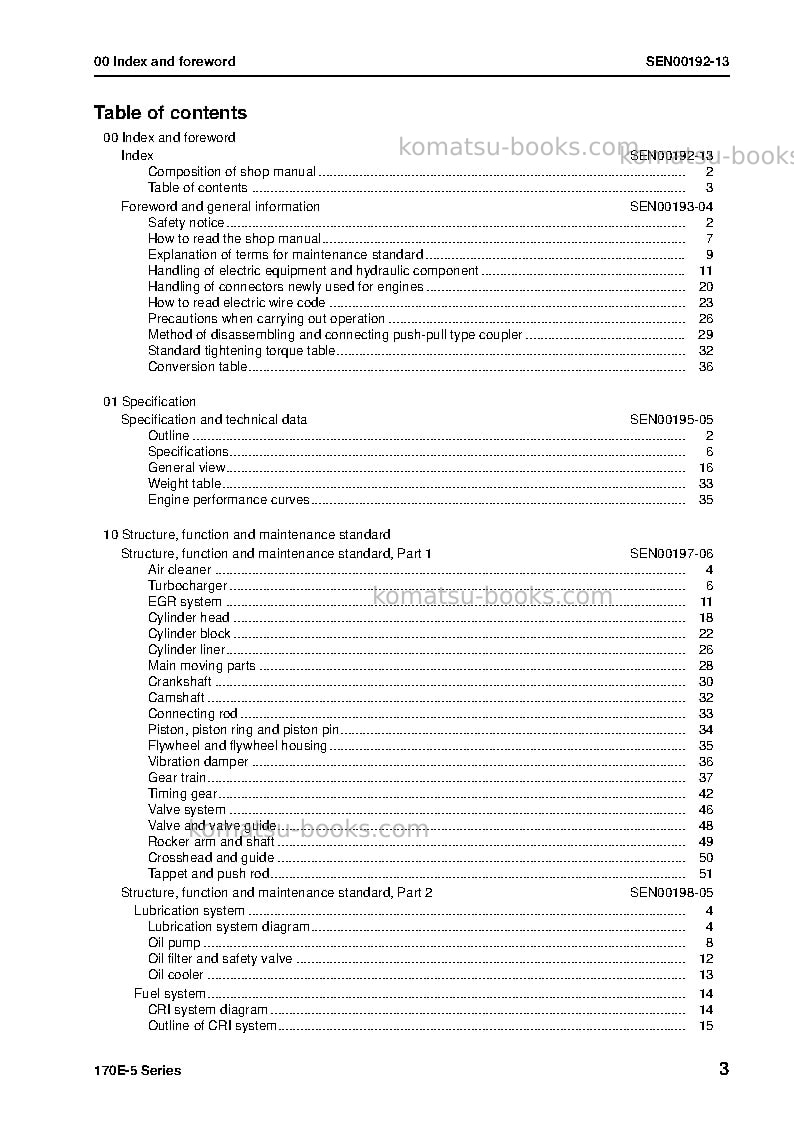 Komatsu saa6d170e-5jpn Repair & maintenance cover Page 4 Komatsu saa6d170e-5jpn Repair & maintenance cover Page 4