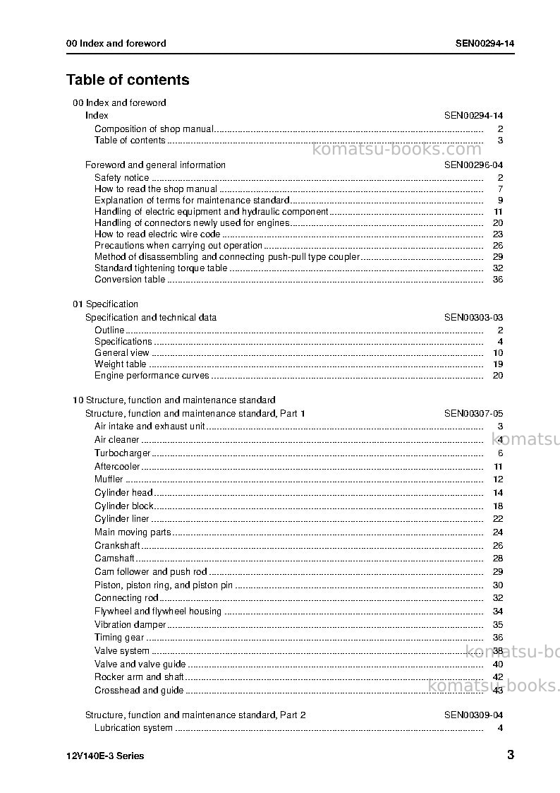Komatsu 12v140e-3jpn Repair & maintenance cover Page 4 Komatsu 12v140e-3jpn Repair & maintenance cover Page 4