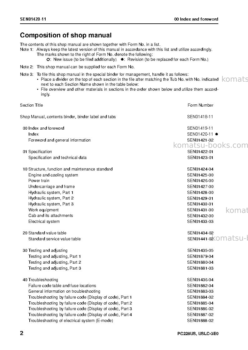 Komatsu pc228us-3gbr-tier3 Repair & maintenance cover Page 4 Komatsu pc228us-3gbr-tier3 Repair & maintenance cover Page 4