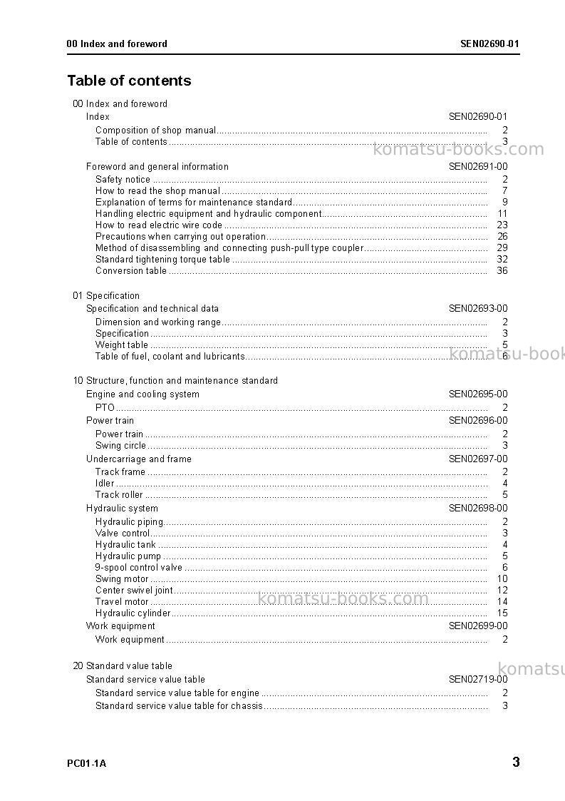 Komatsu pc01-1jpn-a Repair & maintenance cover Page 4
