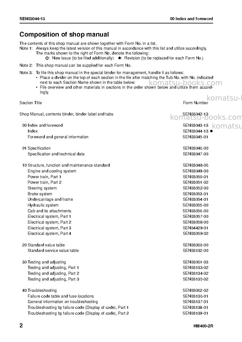 Komatsu hm400-2jpn-w/o egr Repair & maintenance cover Page 4 Komatsu hm400-2jpn-w/o egr Repair & maintenance cover Page 4