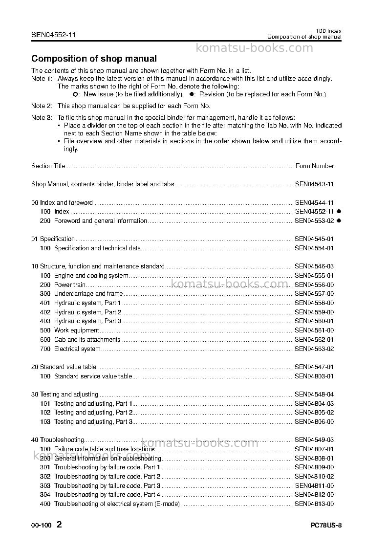 Komatsu pc78us-8jpn-for eu Repair & maintenance cover Page 4 Komatsu pc78us-8jpn-for eu Repair & maintenance cover Page 4