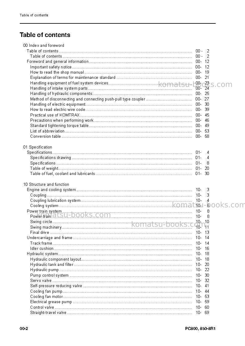 Komatsu pc850-8jpn-r1 Repair & maintenance cover Page 4 Komatsu pc850-8jpn-r1 Repair & maintenance cover Page 4