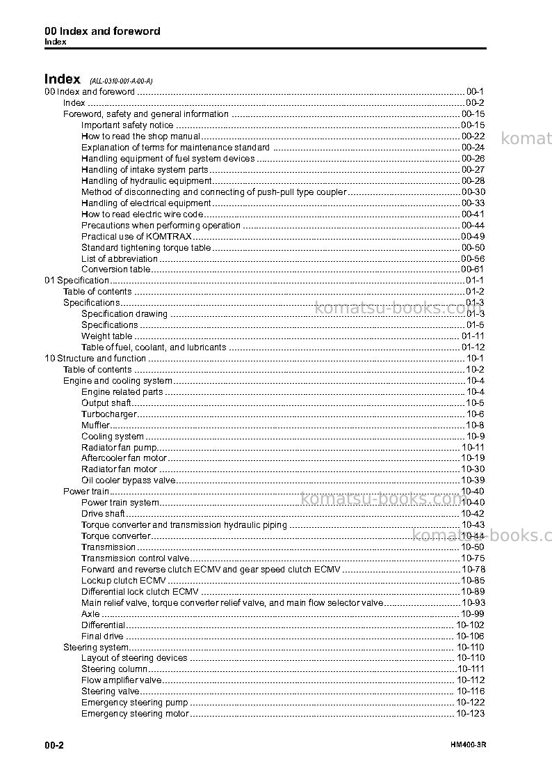 Komatsu hm400-3jpn-r Repair & maintenance cover Page 4 Komatsu hm400-3jpn-r Repair & maintenance cover Page 4