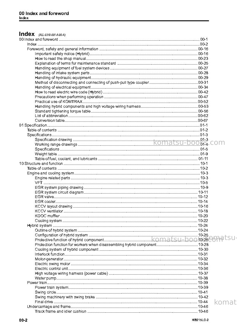 Komatsu hb215lc-2jpn Repair & maintenance cover Page 4 Komatsu hb215lc-2jpn Repair & maintenance cover Page 4