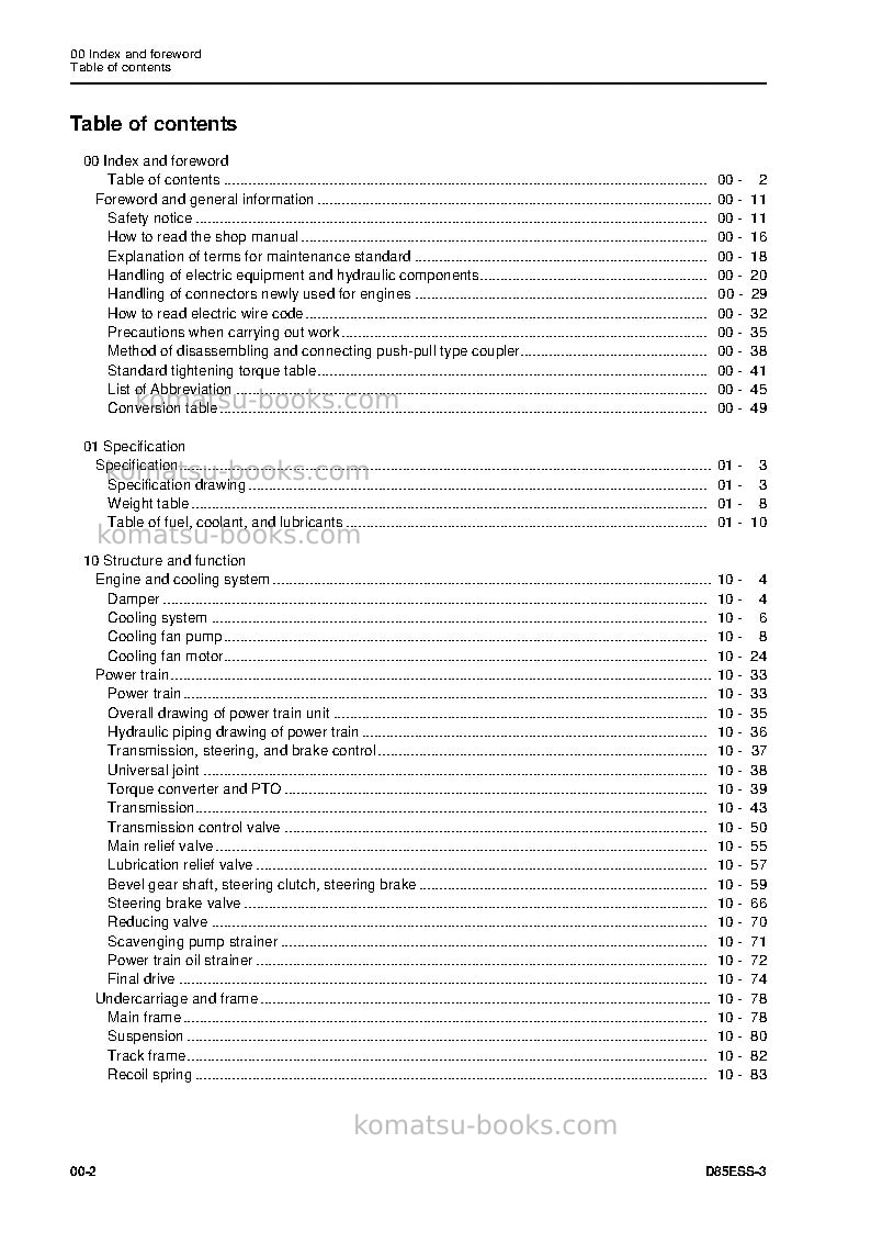 Komatsu d85ess-3jpn Repair & maintenance cover Page 4 Komatsu d85ess-3jpn Repair & maintenance cover Page 4