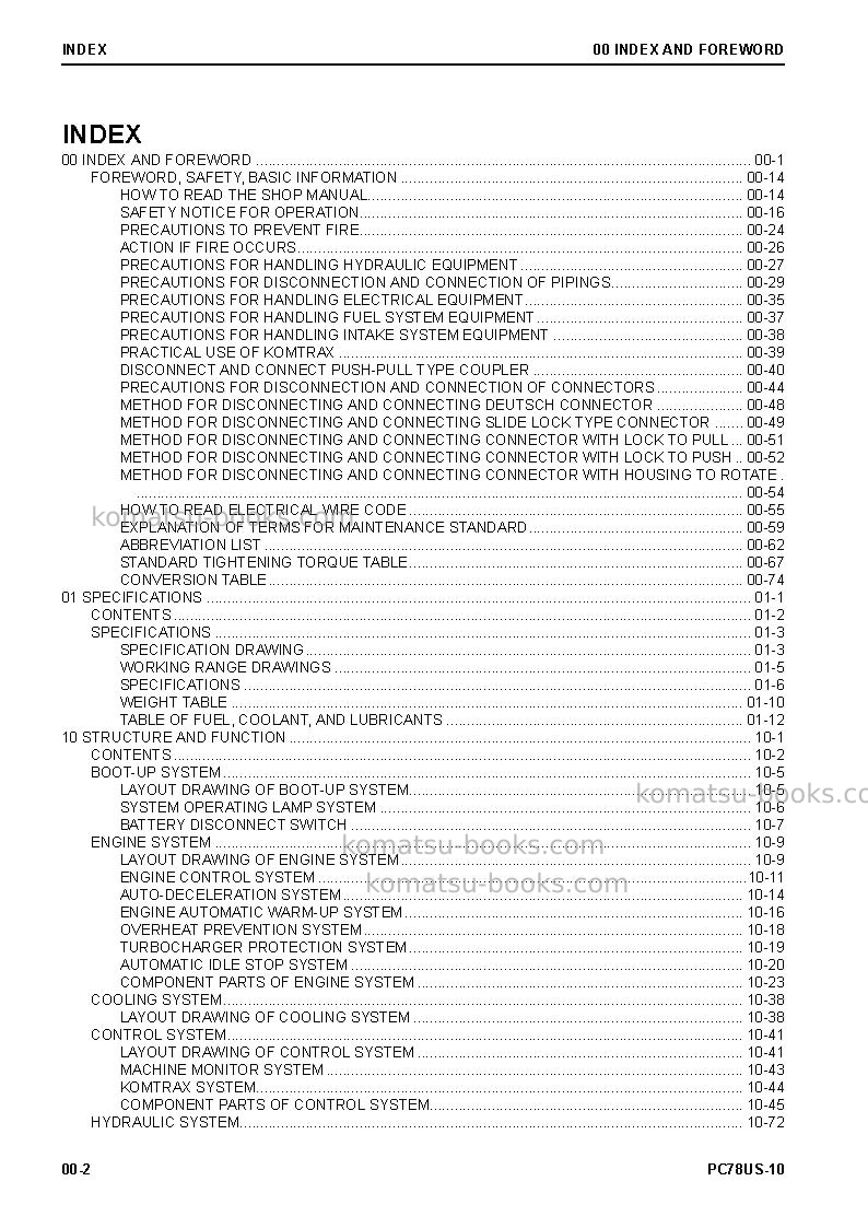 Komatsu pc78us-10jpn Repair & maintenance cover Page 4 Komatsu pc78us-10jpn Repair & maintenance cover Page 4