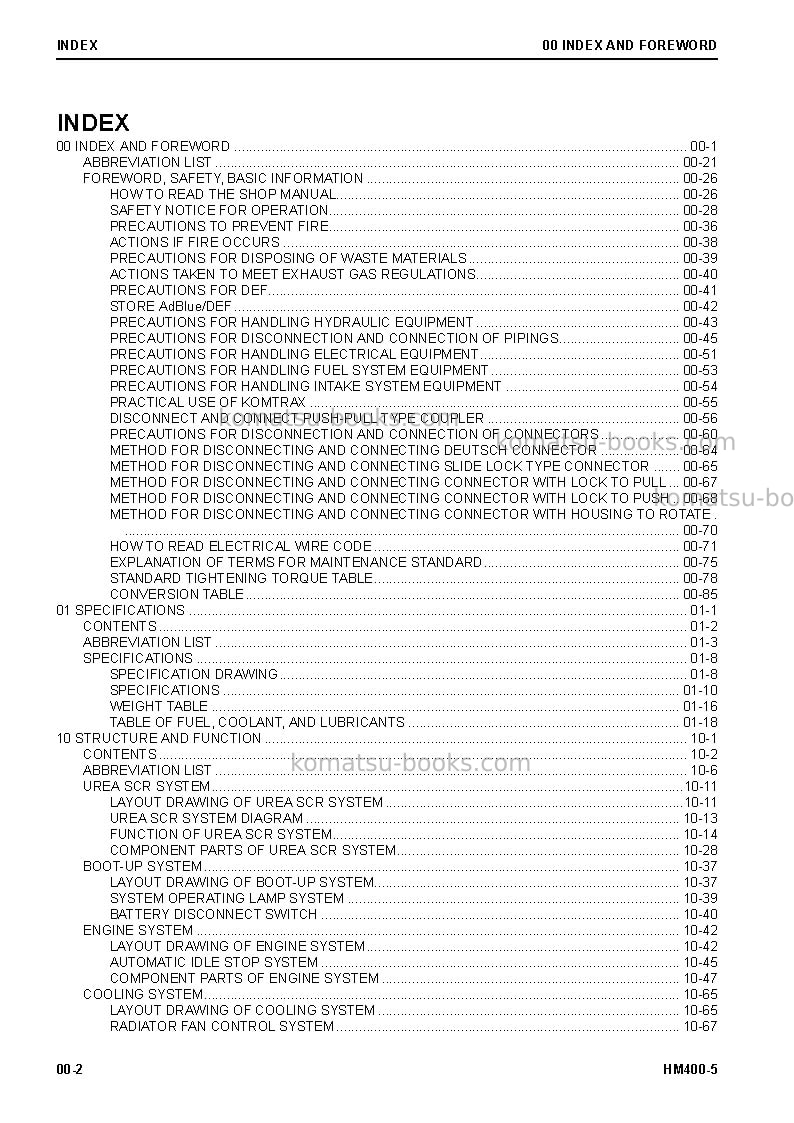 Komatsu hm400-5jpn Repair & maintenance cover Page 4 Komatsu hm400-5jpn Repair & maintenance cover Page 4