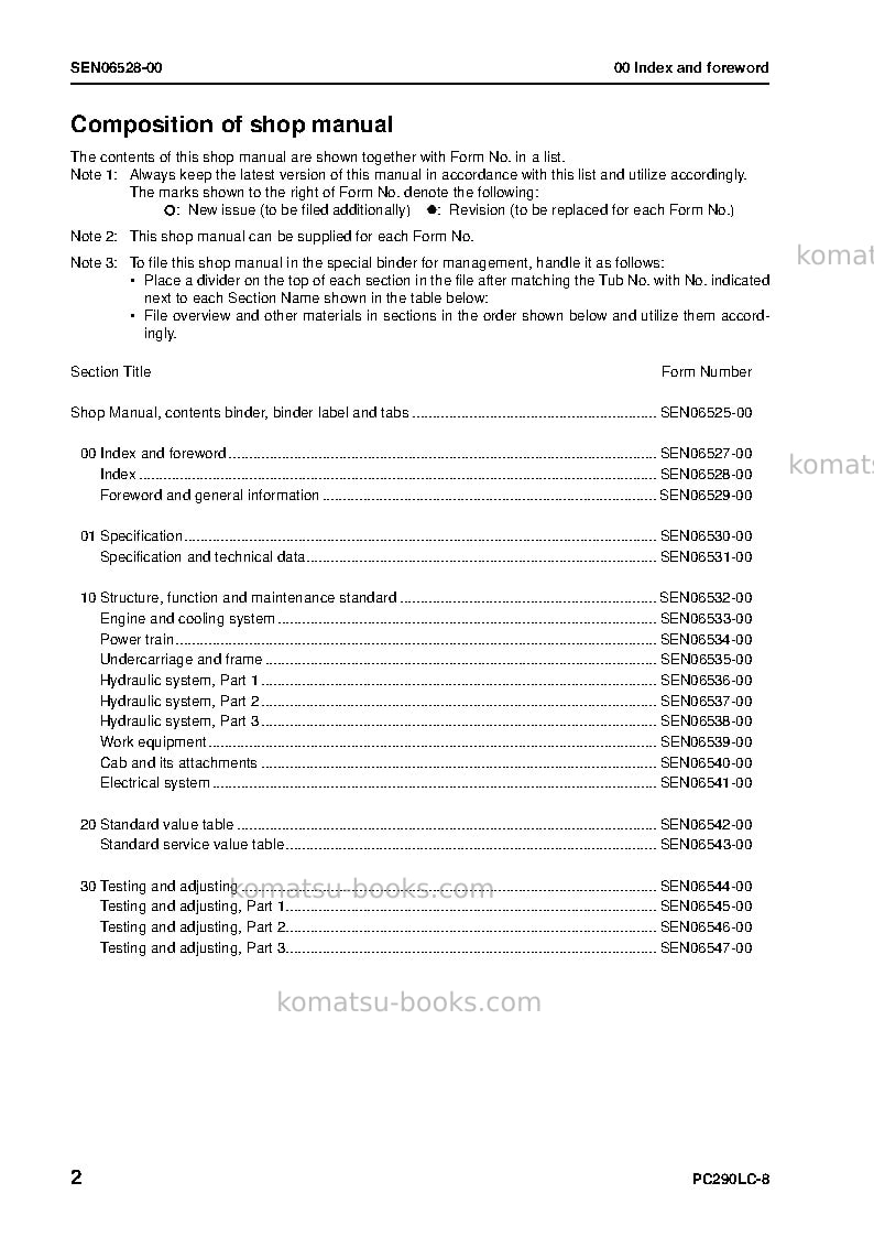 Komatsu pc290lc-8jpn Repair & maintenance cover Page 4 Komatsu pc290lc-8jpn Repair & maintenance cover Page 4
