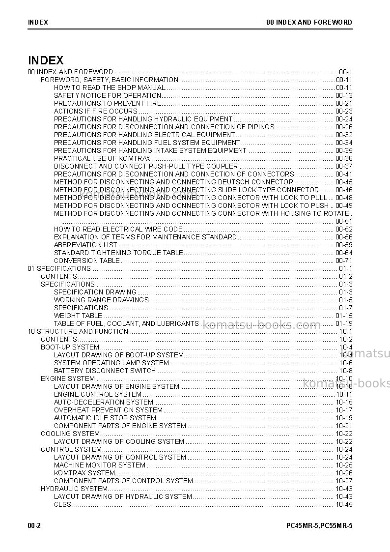 Komatsu pc45mr-5jpn Repair & maintenance cover Page 4