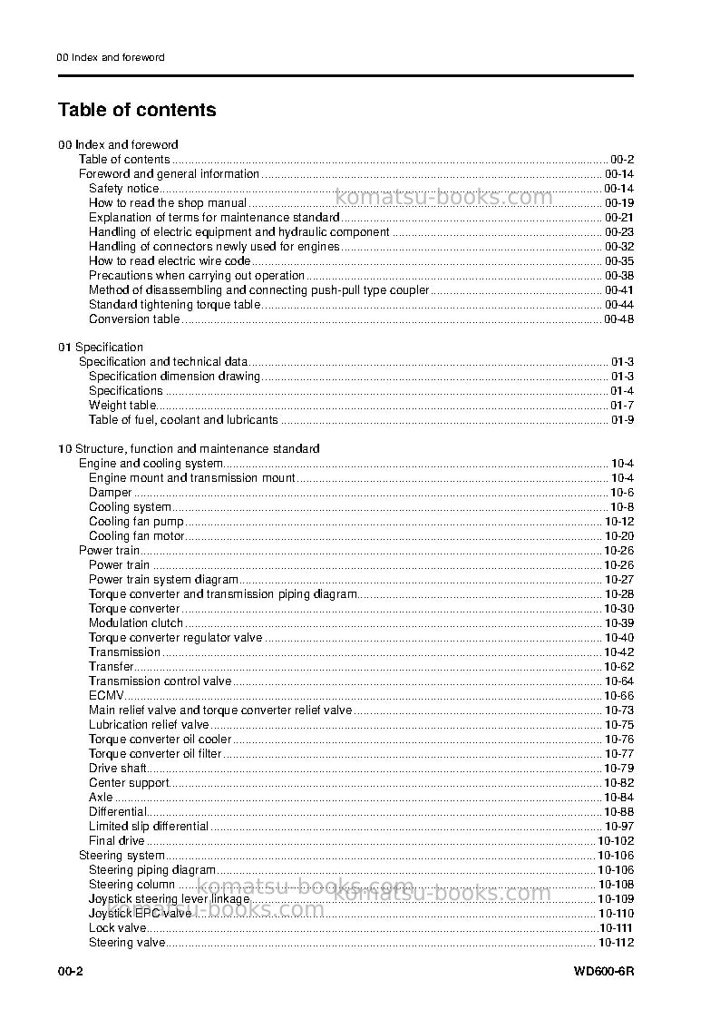 Komatsu wd600-6jpn-r Repair & maintenance cover Page 4