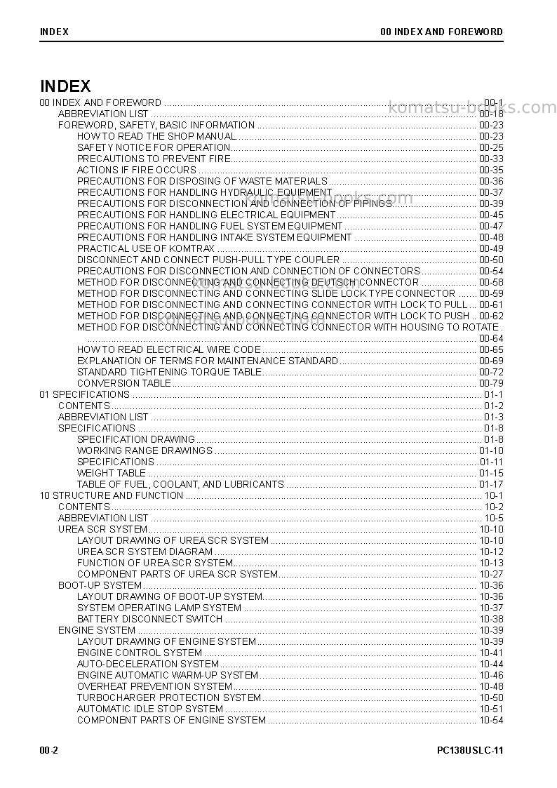 Komatsu pc138uslc-11jpn Repair & maintenance cover Page 4