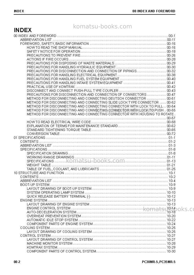 Komatsu pc35mr-5jpn Repair & maintenance cover Page 4 Komatsu pc35mr-5jpn Repair & maintenance cover Page 4