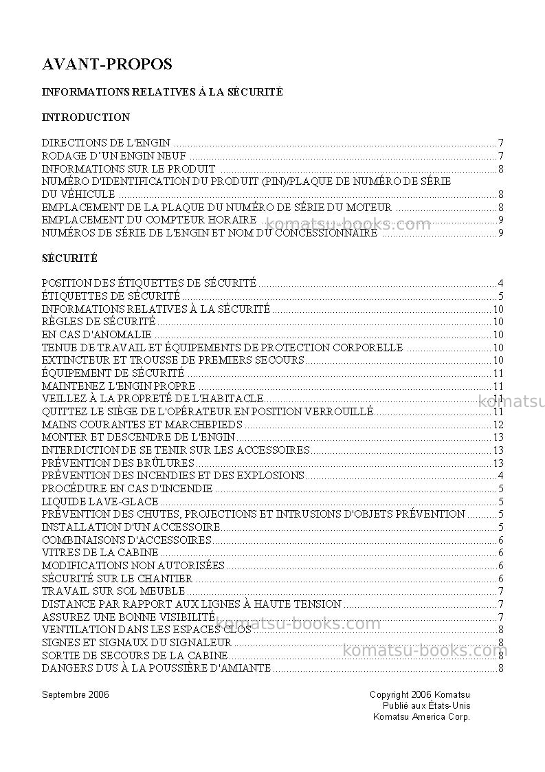 Komatsu pc200-7jpn Manuel d'utilisation couverture Page 4