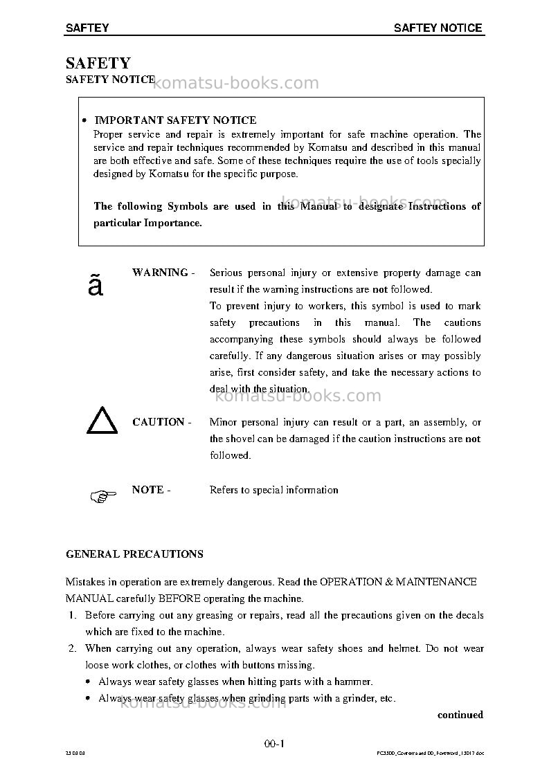 Komatsu pc5500-6deu Repair & maintenance cover Page 4 Komatsu pc5500-6deu Repair & maintenance cover Page 4