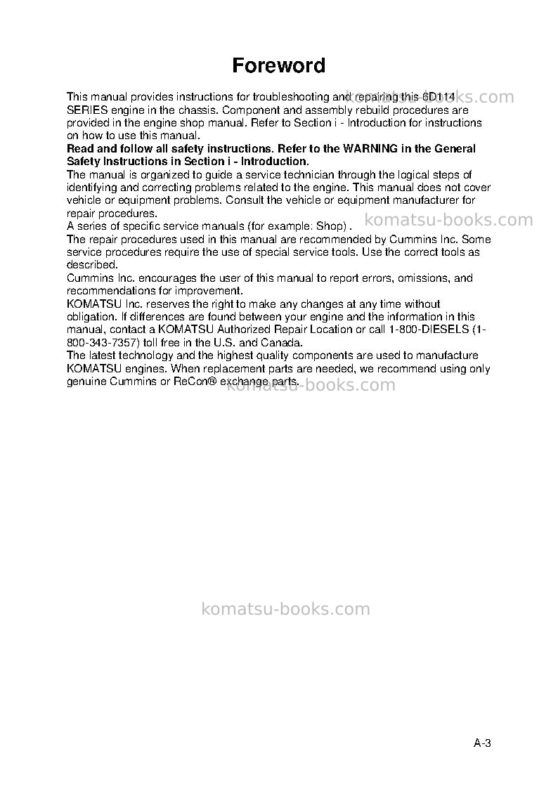 Komatsu 6d114 serieschn-for wa380-3 Repair & maintenance cover Page 4